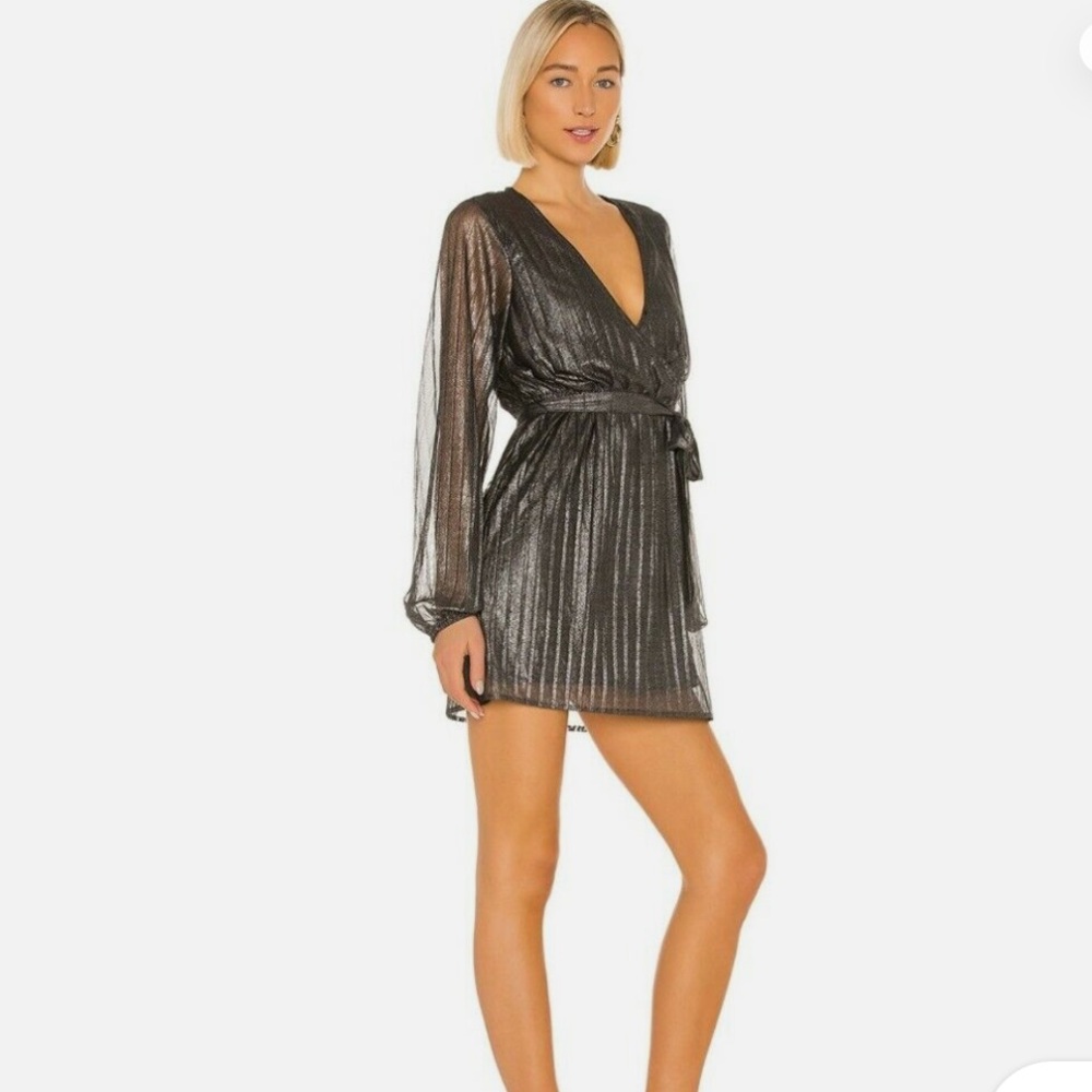 Sanctuary It's Party Time Faux Wrap Dress XS in Black Shine NWT